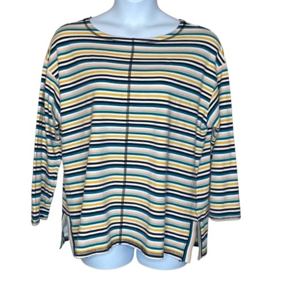 T by Talbots Womens Striped Knit T Shirt Top Size 2X Rainbow Tone Coastal Casual